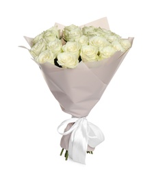 Luxury bouquet of fresh roses isolated on white