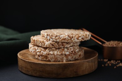 Stack of crunchy buckwheat cakes on black table