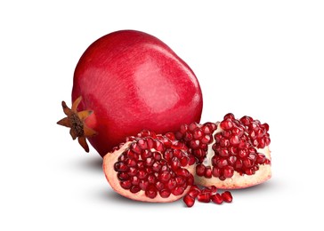 Fresh ripe juicy pomegranates on white background