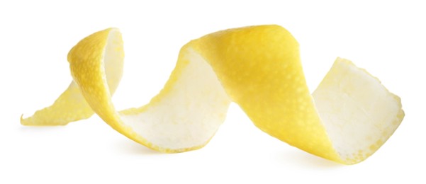 Fresh lemon peel on white background. Citrus zest