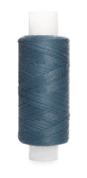 Spool of steel blue sewing thread isolated on white