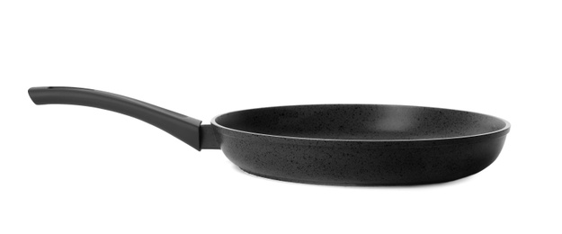 Empty modern frying pan isolated on white