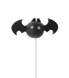 Delicious bat cake pop isolated on white. Halloween holiday