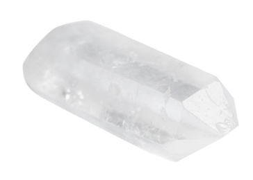Photo of Beautiful rock crystal gemstone on white background