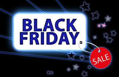 Illustration of Text BLACK FRIDAY on dark background. Sale and special offer 