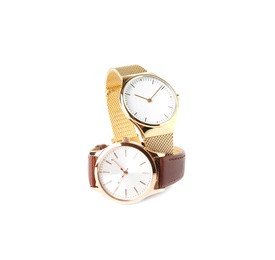 Luxury wrist watches on white background. Fashion accessories