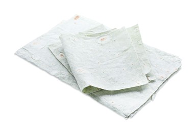 Photo of Delicious green folded Armenian lavash on white background