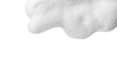 Fluffy soap foam isolated on white, top view