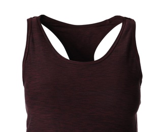 Wine red women's top isolated on white. Sports clothing