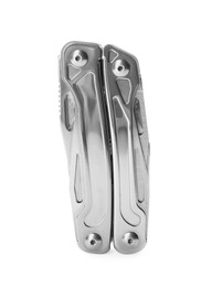 Compact portable stainless multitool isolated on white