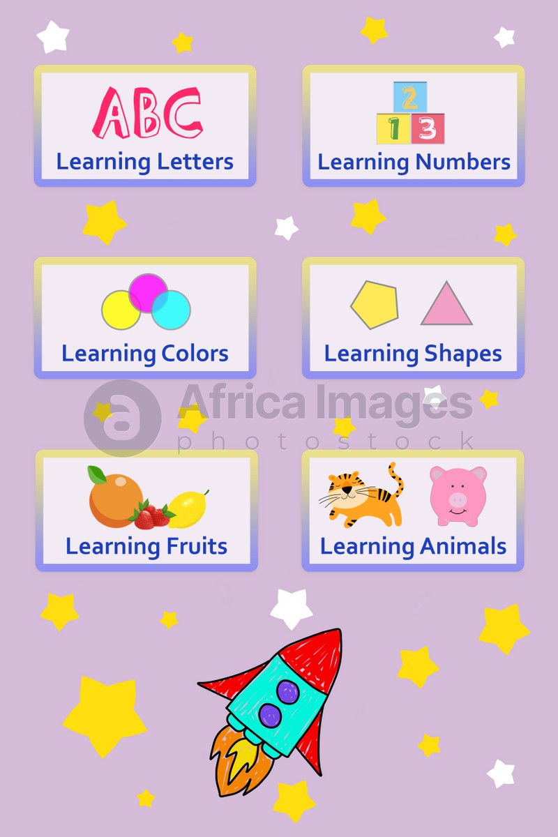 Educational application for kids. Bright menu illustration