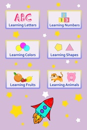 Educational application for kids. Bright menu illustration
