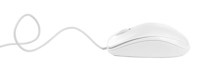 Photo of Modern wired optical mouse isolated on white