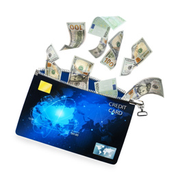 Credit card as wallet and money on white background