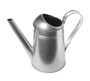 Photo of Beautiful metal watering can isolated on white