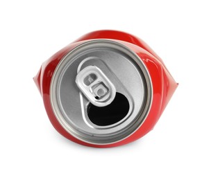 Red crumpled can with ring isolated on white