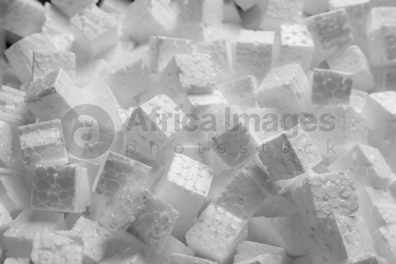 Polystyrene styrofoam pieces for packaging as background, closeup