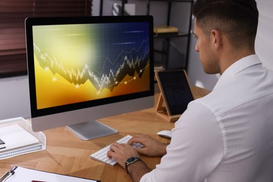 Businessman working with computer in office. Forex trading