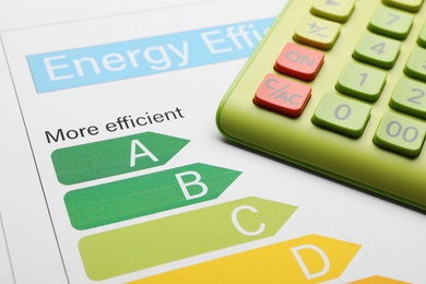 Energy efficiency rating chart and calculator, closeup