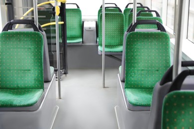 Public transport interior with comfortable green seats