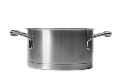 Empty modern steel pot isolated on white