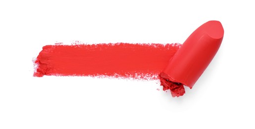 Lipstick and swatch on white background, top view