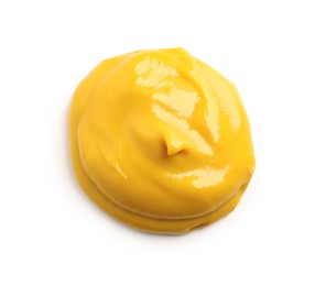 Delicious mustard isolated on white, top view. Spicy sauce