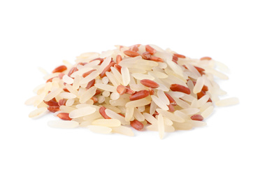 Mix of brown and polished rice isolated on white