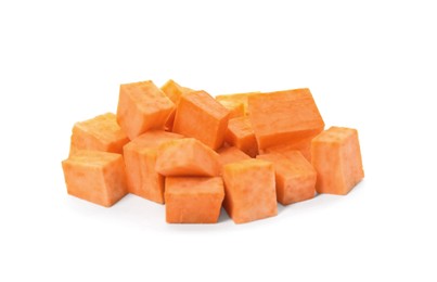 Heap of cut sweet potato isolated on white