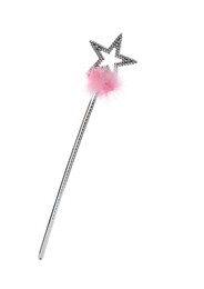Beautiful silver magic wand with feather isolated on white