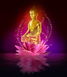 Buddha figure in lotus flower on water