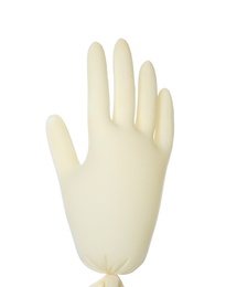 Inflated sterile medical glove on white background
