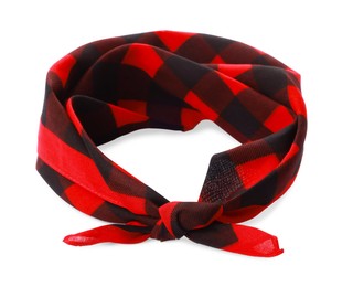 Tied red bandana with check pattern isolated on white