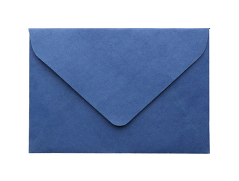 Blue paper envelope isolated on white. Mail service