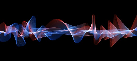 Illustration of dynamic sound waves on black background. Banner design