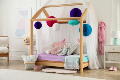 Stylish room for kid with house bed. Interior design