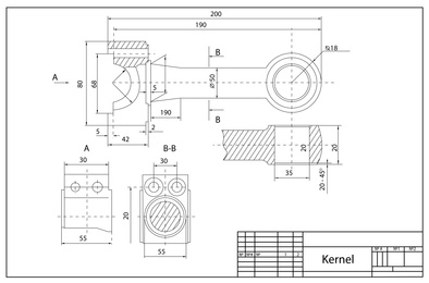 Mechanical engineering drawing as background. Technical plan of engine connecting rod
