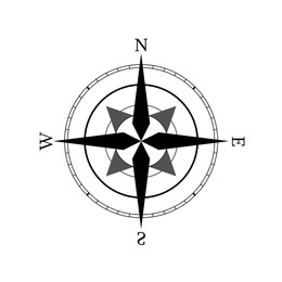 Compass rose with four cardinal directions - North, East, South, West on white background. Illustration