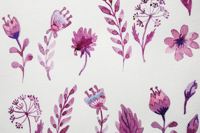 Floral watercolor pattern on white background, top view