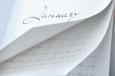 Closeup view of white paper office calendar