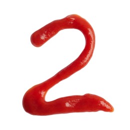 Number 2 written with ketchup on white background