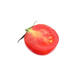 Half of fresh ripe cherry tomato on white background