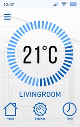 Heating control system. Application displaying temperature in house 