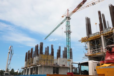 View of construction site with modern building equipment