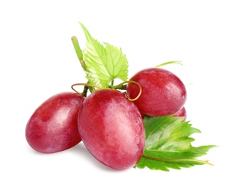 Fresh ripe juicy pink grapes isolated on white