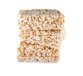 Delicious rice crispy treats isolated on white