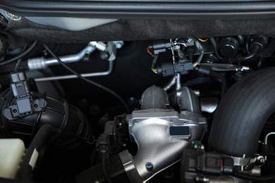 Closeup view of engine bay in modern auto