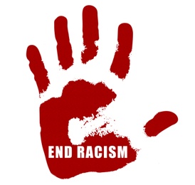 End Racism. Hand print on white background