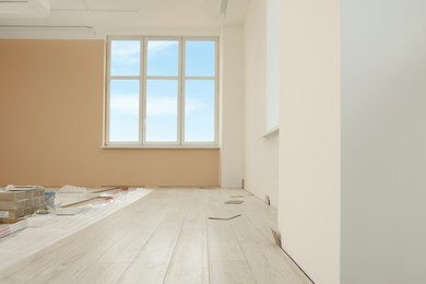 Photo of Light spacious room with unfinished laminate flooring