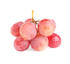 Bunch of red grapes with water drops isolated on white